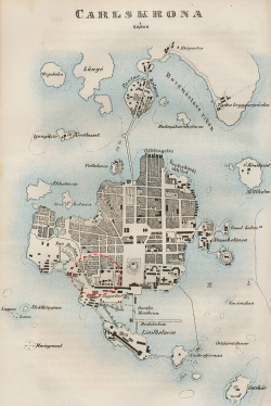 Karta över Karlskrona (1850), Wikipedia 